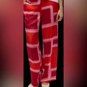 Vero Moda Red & Pink Geometric Pallazo Pants Sz Large